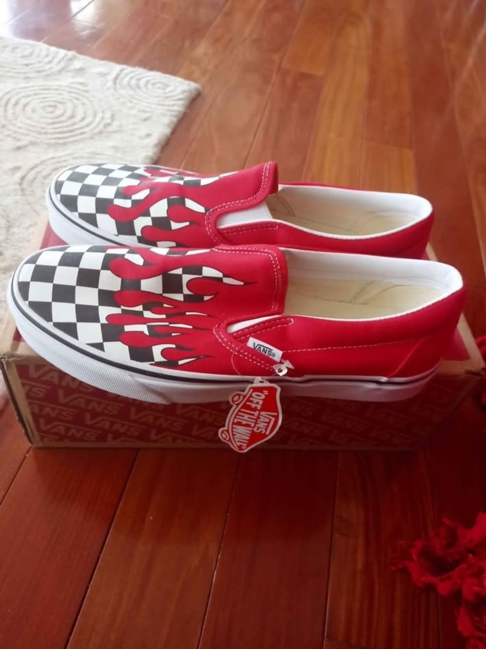 Vans Kids Slip-On Sneakers - Red Checkerboard with Flames